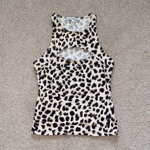 Express One Eleven Leopard Cutout Tank